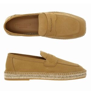 Salvatore Ferragamo Desco Espadrille Beige Suede Leather Size 12 US New
